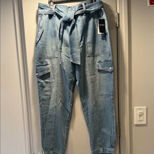 Lauren Ralph Lauren Light Blue Denim Cargo Pants with Tie Waist